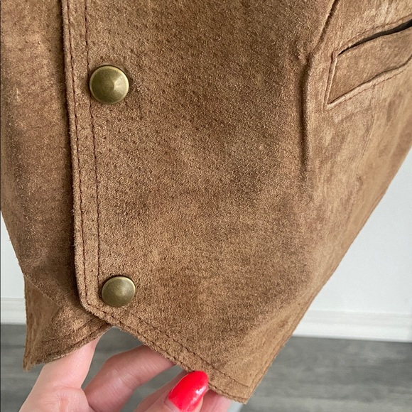 Vintage mens brown suede vest textured western gold tone snap cinch back large - Picture 4 of 16